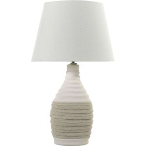 Tafellamp wit keramiek basis linnen pion lampenkap nachtkastje leeslamp