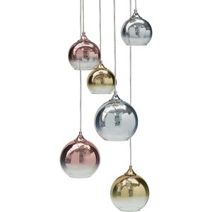 Hanglamp doorzichtig glazen lampenkappen zilver koper messing ijzer 6 lampen in modern ontwerp woonaccessoires woonkamer