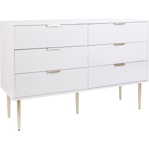 Commode wit MDF 6 lades opbergkast kast metalen poten handvaten Scandinavisch modern ontwerp