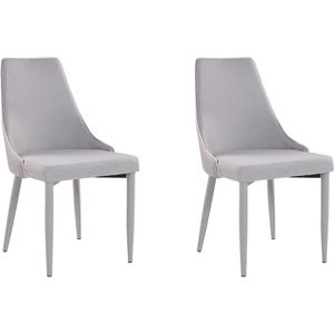 Set van 2 eetkamer stoelen grijs gestoffeerd zitting poten keukenstoelen modern ontwerp