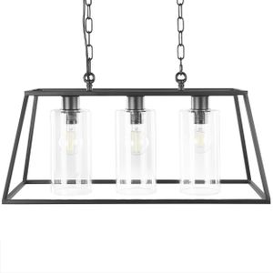 Hanglamp Zwart Metaal 117 cm Houder Frame 3 Cilindrische Glazen Kappen Plafondlamp
