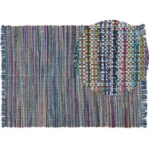 Vloerkleed multicolor katoen 160 x 230 cm handgeweven franje