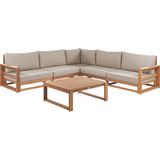 Loungeset met hoekbank lichthout gecertificeerd acaciahout tuin 5-zits 2 tuinbanken salontafel modern ontwerp