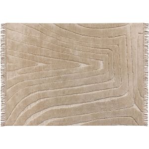 Vloerkleed beige polyester katoen 300 x 400 cm decoratieve franjes mat tapijt klassiek ontwerp woonkamer slaapkamer