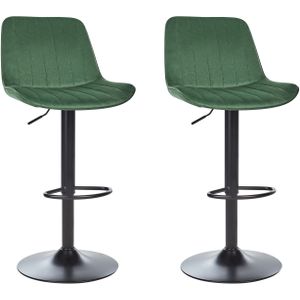 Set van 2 barkrukken groen armloos fluweel zwart stalen poot modern design eetkamerstoelen