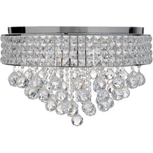 Kroonluchter zilver chromen afwerking kristallen verlichting woonkamer eetkamer glamour stijl