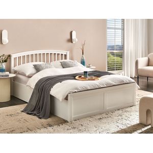 Dennenhouten tweepersoonsbed met opbergruimte opklapbaar frame 140 x 200 cm wit Clarbec