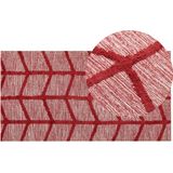 Vloerkleed rood katoen 80 x 150 cm rechthoekig handgetuft geometrisch patroon boho