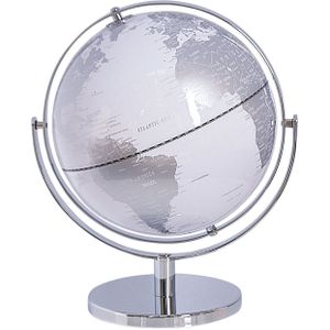Decoratieve wereldbol zilver/wit synthetisch materiaal staal 22 cm ⌀ rond modern