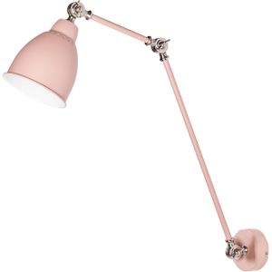 Wandlamp pastel roze metaal met lange draaibare arm verstelbaar klokvormig leeslamp modern ontwerp