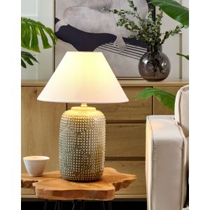Tafellamp voet keramiek sfeerverlichting lampenkap wit grijs Mussel