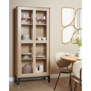 Decoratieve vitrinekast met glazen display lichthout Rumson