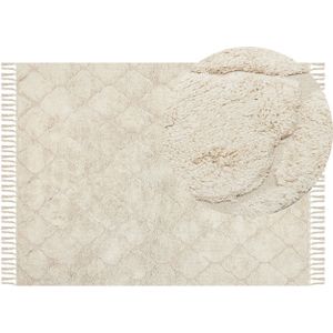 Vloerkleed beige katoen 140 x 200 cm minimalistisch getuft shaggy design geometrisch patroon woonkamer slaapkamer