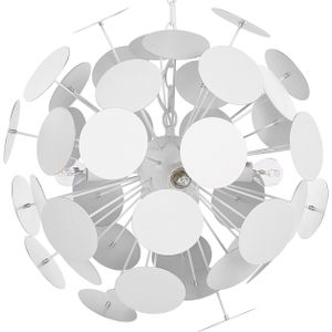 Hanglamp wit metaal bolvormige lampenkap van cirkels 4 gloeilampen industriële art deco
