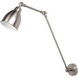 Wandlamp zilver metaal met lange draaibare arm verstelbaar klokvormig modern ontwerp