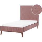 Gestoffeerd bed roze fluweel 90 x 200 cm bedframe hoofdbord modern ontwerp slaapkamer