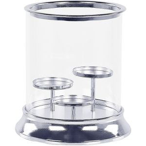 Hurricane Kaarshouder zilver Metaal Glazen Kap 24 cm Glamour Accentstuk Decoratie Tafel Middenstuk