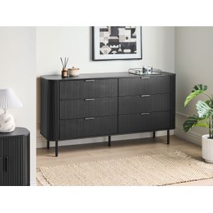 Dressoir kast schuifdeuren 6 lades MDF metalen poten zwart Bradley