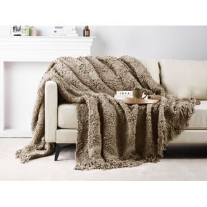 Katoenen deken geweven bedsprei met kwastjes 220 x 240 cm taupe Vella