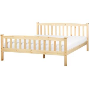 Houten bed lichthout 160 x 200 cm met lattenbodem natuurlijk tweepersoonsbed slaapkamer meubels