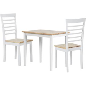 Eetkamerset licht hout en wit rubber hout tafel en 2 stoelen voor keuken