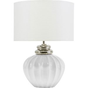 Tafellamp leeslamp nachtlamp wit keramiek basis polykatoen lampenkap rond