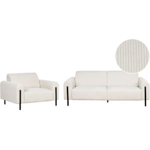 Woonkamer set wit stof metalen poten 3-zitsbank fauteuil corduroy klassieke sofa verstelbare rugleuning woonkamer moderne stijl