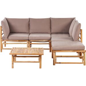 Tuin modulaire loungeset taupe bamboe kussens 5-zits hoekbank met salontafel boho ontwerp buiten tuinset