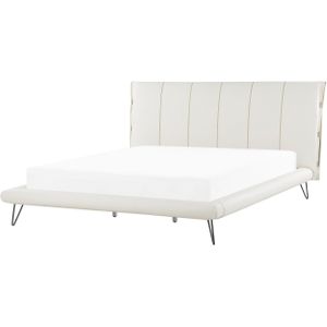Bed Wit 180 x 200 cm Kunstleer met lattenbodem Decoratief hoofdbord met verticale stoffering Moderne Glamour Look Slaapkamer