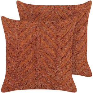 Set van 2 sierkussens oranje katoen 45 x 45 cm geometrisch patroon afneembare hoes met vulling boho-stijl