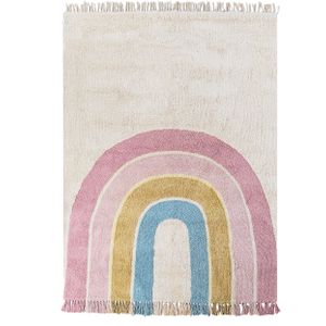 Vloerkleed beige meerkleurig katoen regenboog patroon 140 x 200 cm laagpolig voor kinderkamer speelkamer