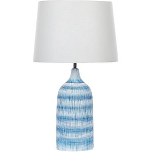 Tafellamp met keramische voet Blauw 66 cm Lange kabel met schakelaar Klassieke witte katoenen jute lampenkap Woonkamer Slaapkamer