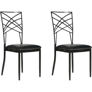 Set van 2 eetkamerstoelen zwart metaal kunstleer wit zitkussen accent industriële glamour stijl