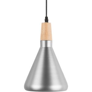Hanglamp zilver lichthouten kleur metaal eikenhout lampenkap woondecoratie accessoires