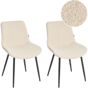 Set van 2 eetkamerstoelen lichtbeige armloos bouclé zwart stalen poten modern design eetkamerstoelen