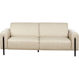 Bank beige stof metalen poten 3-zitsbank kunstleer klassieke sofa verstelbare rugleuning woonkamer moderne stijl