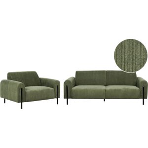 Woonkamer set groen stof metalen poten 3-zitsbank fauteuil corduroy klassieke sofa verstelbare rugleuning woonkamer moderne stijl