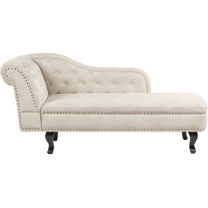 Chaise longue lichtbeige fluweel gestoffeerd linkszijdig knopen chesterfield stijl woonkamer meubelen