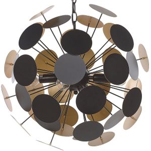 Hanglamp goud en zwart metaal bolvormige lampenkap van cirkels 4 gloeilampen industriële art deco