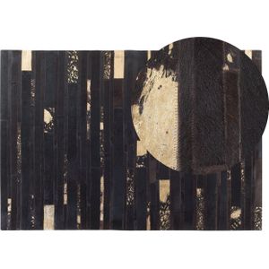 Vloerkleed bruin/beige/zwart koeienhuid leer 140 x 200 cm handgemaakt