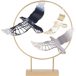 Decoratief figuur meerkleurig ijzer 56 cm beeldje vogels op standaard ornament decoratie accessoire