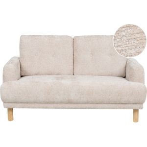 Tweezitsbank beige bouclé stof houten poten loveseat bank retro minimalistische woonkamer meubels