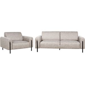 Woonkamer set grijs stof metalen poten 3-zitsbank fauteuil kunstleer klassieke sofa verstelbare rugleuning woonkamer moderne stijl