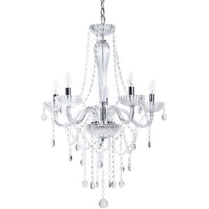 Plafondlamp kroonluchter zilver metaal 185 cm hoogglans decoratief kristal 5 lichten glam