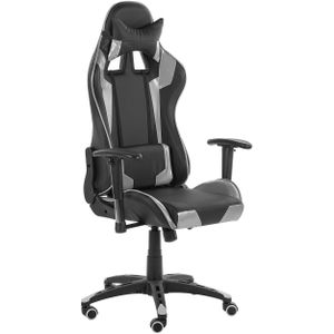 Bureaustoel zwart/zilver kunstleer gaming stoel zitvlak in hoogte verstelbaar 360° draaibaar modern