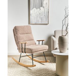 Schommelstoel bouclé bekleding teddy rugleuning metalen en rubberhouten poten beige Eskelin