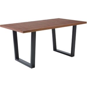 Eettafel donkerbruin met zwart 160 x 90 cm MDF tafelblad tafelpoten rechthoekig modern industrieel