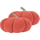 Pompoen kussens set van 2 oranje bouclé ⌀ 35 cm sierkussens halloween decoraties kussentjes knuffels speelgoed