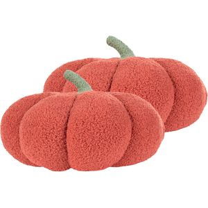 Pompoen kussens set van 2 oranje bouclé ⌀ 35 cm sierkussens halloween decoraties kussentjes knuffels speelgoed