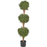 Kunstplant buxus met zwarte plastic pot 154 cm met houten stam decoratief woonaccessoire voor binnen buiten tuin